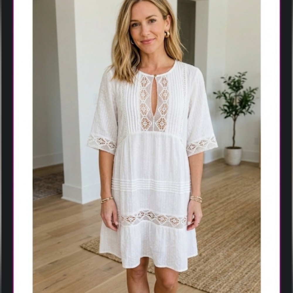 Knox Rose White Boho Peasant Summer Dress size M